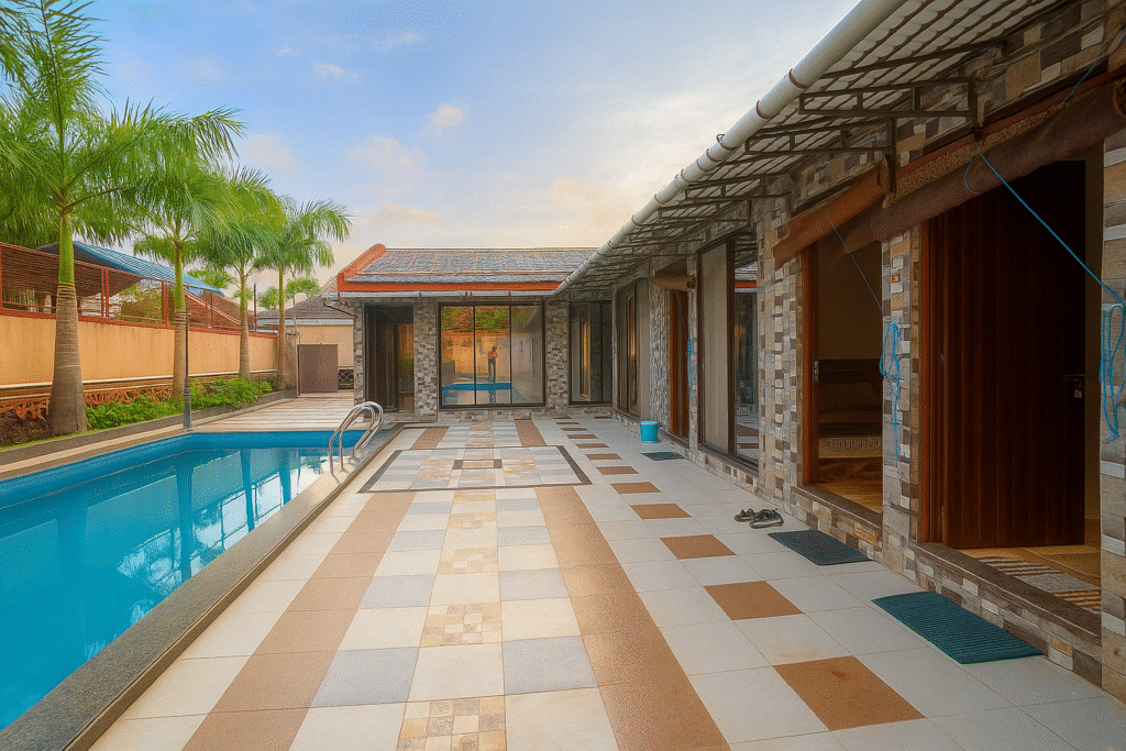 Gokul Villa courtyard with pool